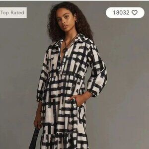 Maeve Bettina Tiered Shirt Dress Size Medium, Geometric print, puff sleeves